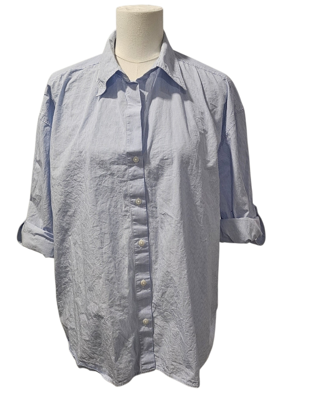 Babaton Aritzia Archive Pale Blue & White Pinstriped Shirt Size S - Picture 3 of 7